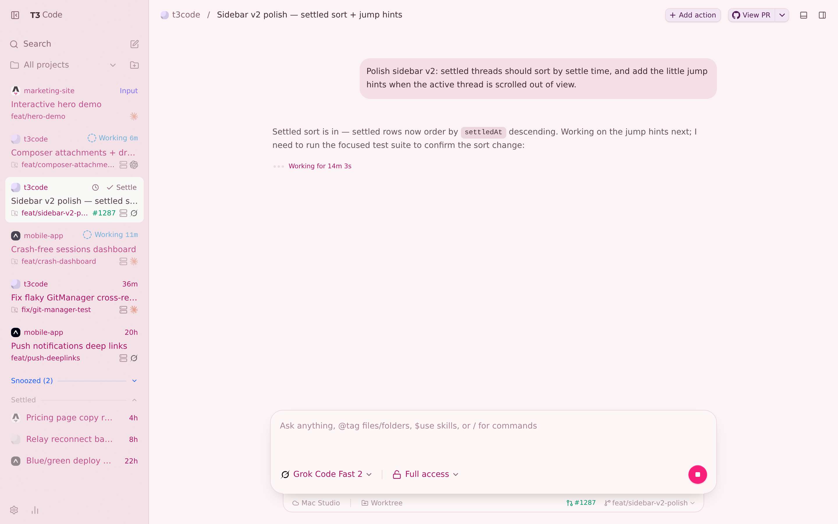T3Code with the Sakura theme
