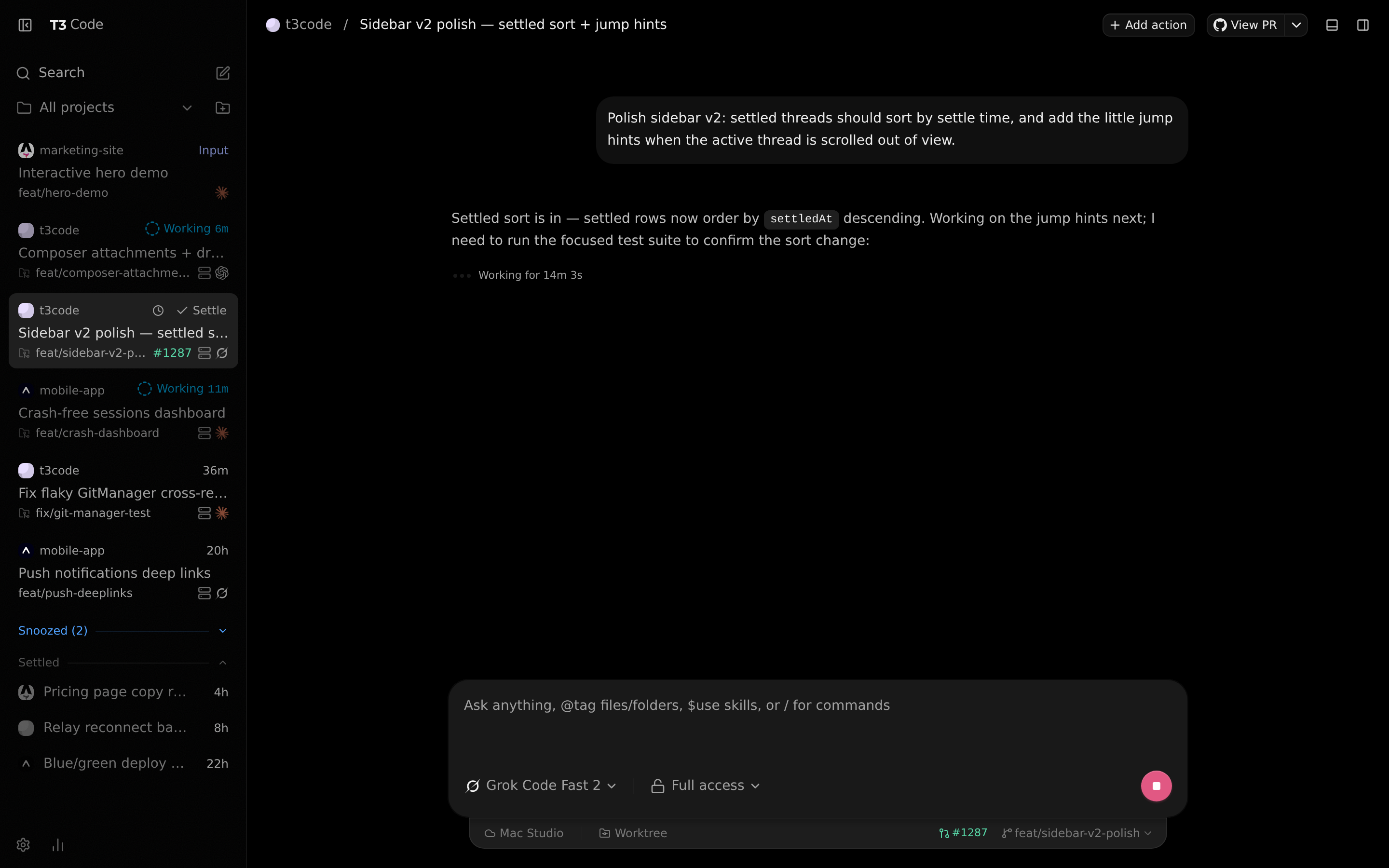 T3Code with the Your Deepest Darkest Black theme